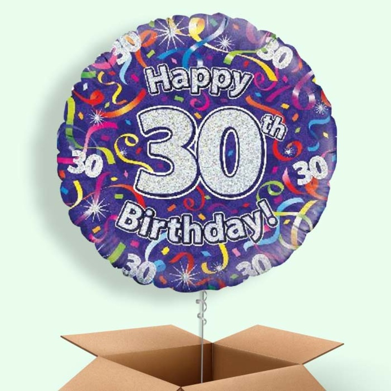 Purple Streamers Happy 30th Birthday  Balloon in a Box