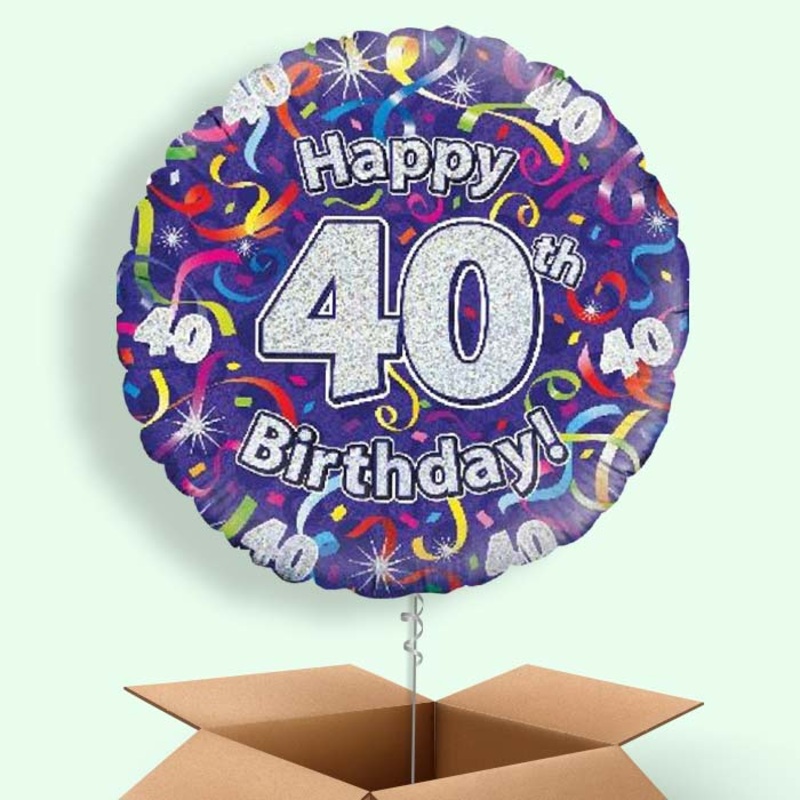 Purple Streamers Happy 40th Birthday  Balloon in a Box