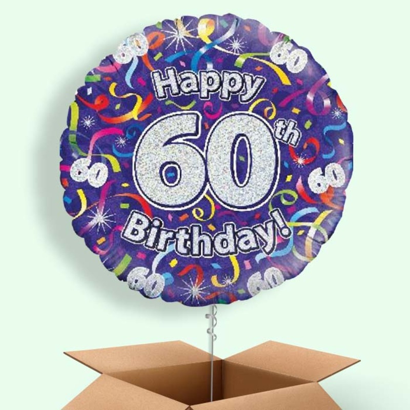 Purple Streamers Happy 60th Birthday  Balloon in a Box