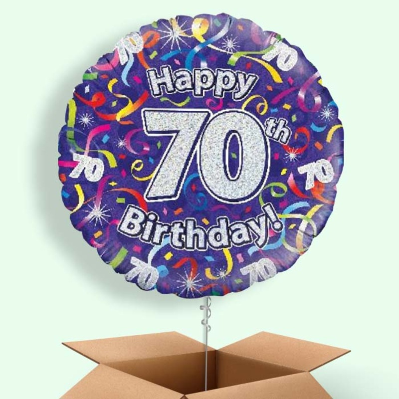 Purple Streamers Happy 70th Birthday  Balloon in a Box