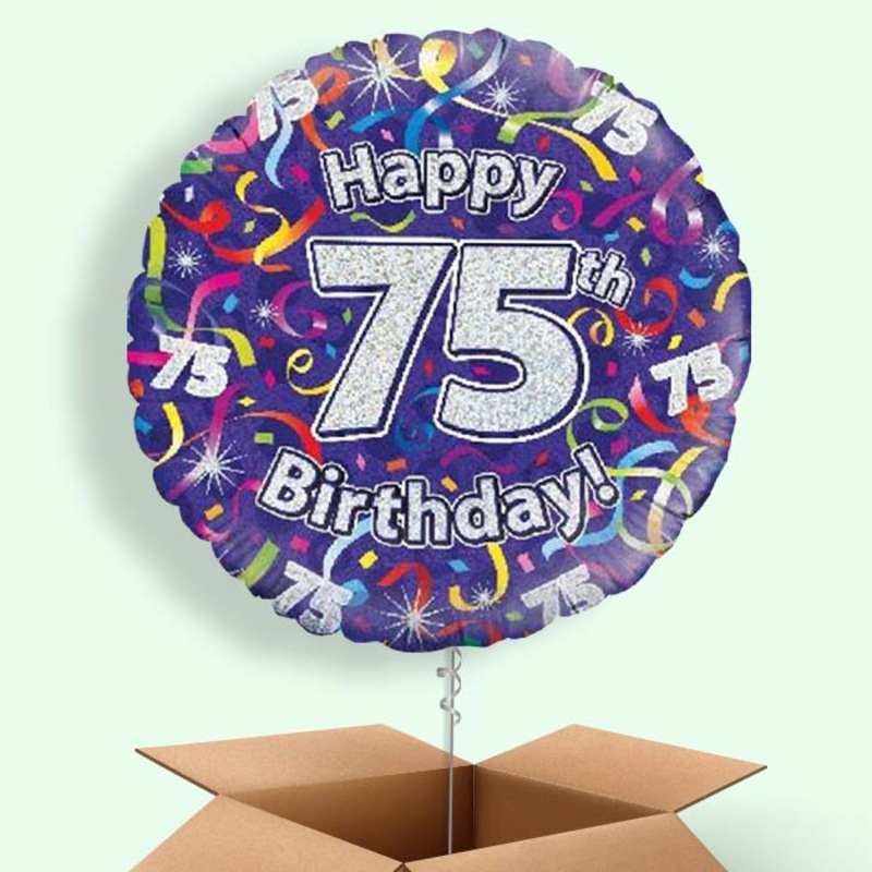 Purple Streamers Happy 75th Birthday  Balloon in a Box