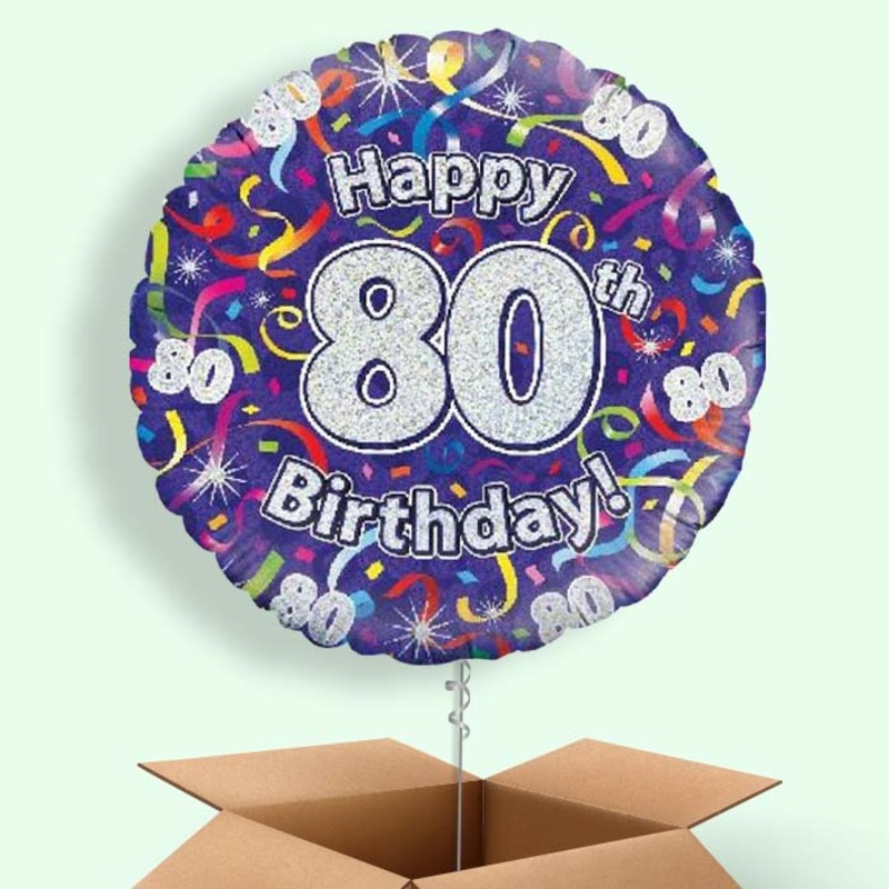 Purple Streamers Happy 80th Birthday  Balloon in a Box