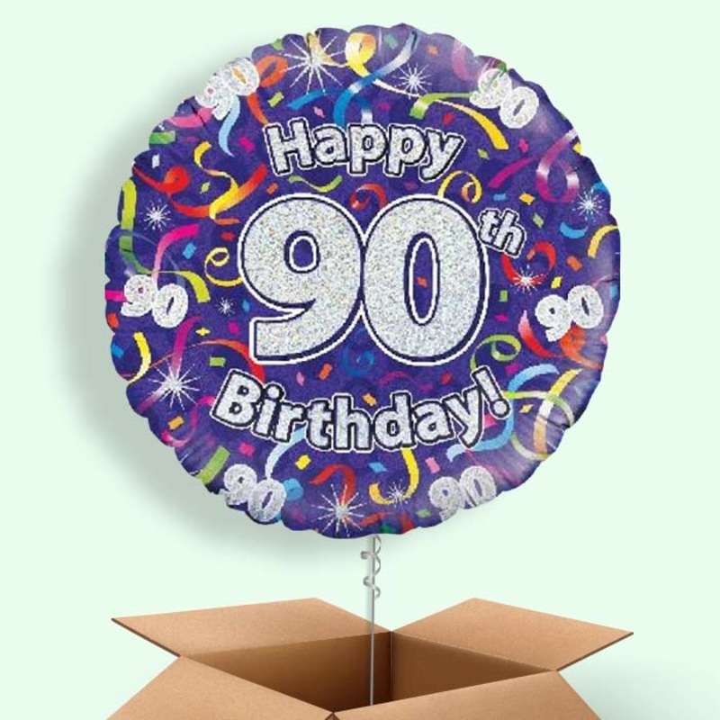 Purple Streamers Happy 90th Birthday  Balloon in a Box