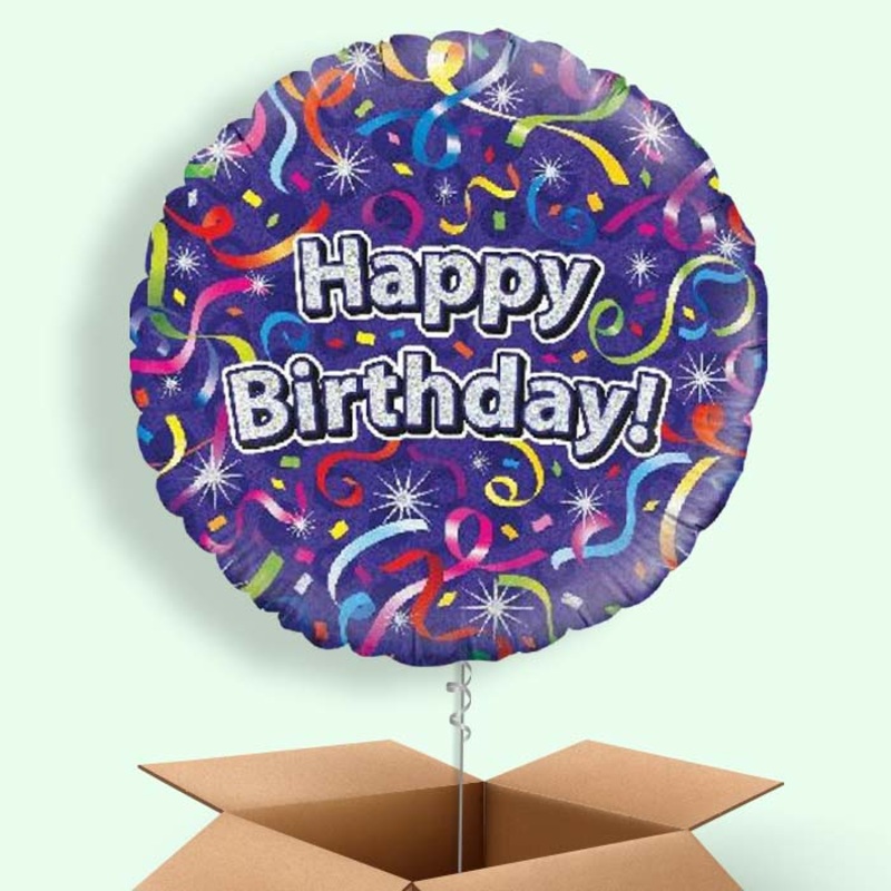 Purple Streamers Happy Birthday  Balloon in a Box
