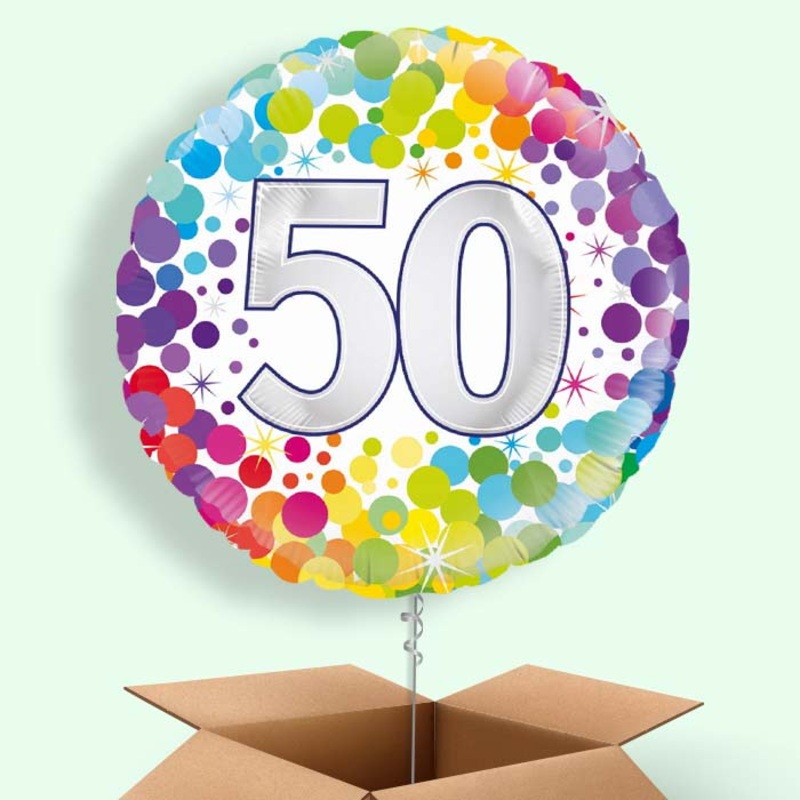 Rainbow 50th Birthday Balloon in a Box