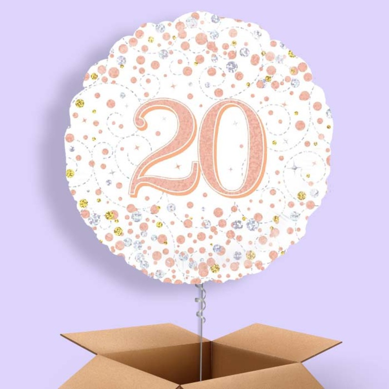 Rose Gold and White 20th Birthday  Balloon in a Box
