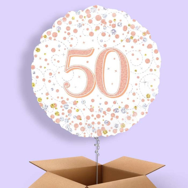Rose Gold and White 50th Birthday  Balloon in a Box