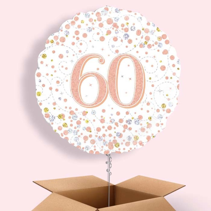 Rose Gold and White 60th Birthday  Balloon in a Box