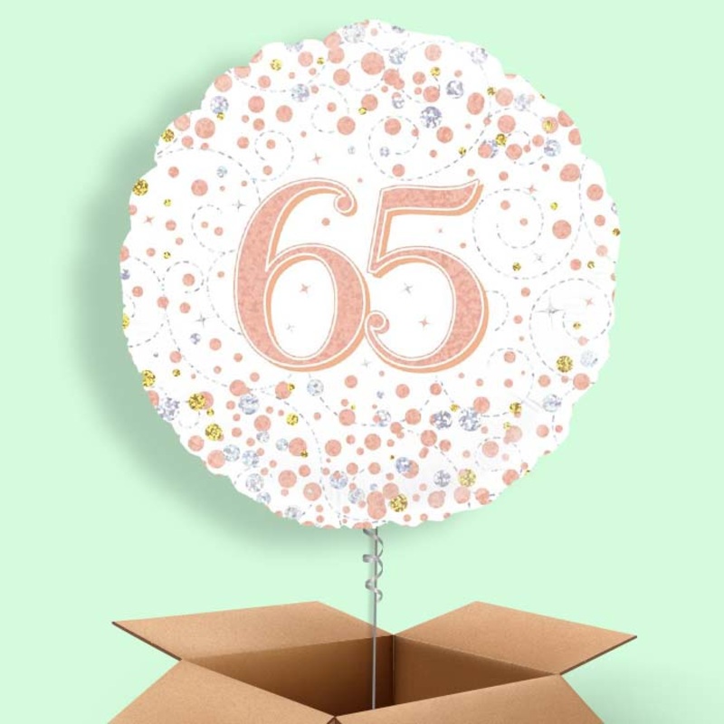 Rose Gold and White 65th Birthday  Balloon in a Box