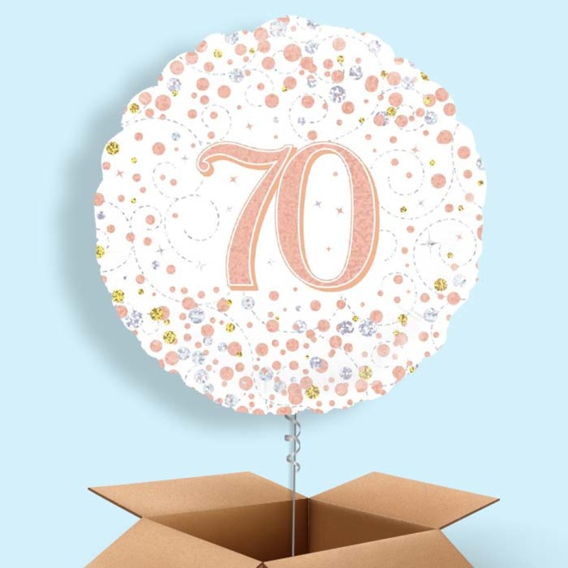 Rose Gold and White 70th Birthday  Balloon in a Box