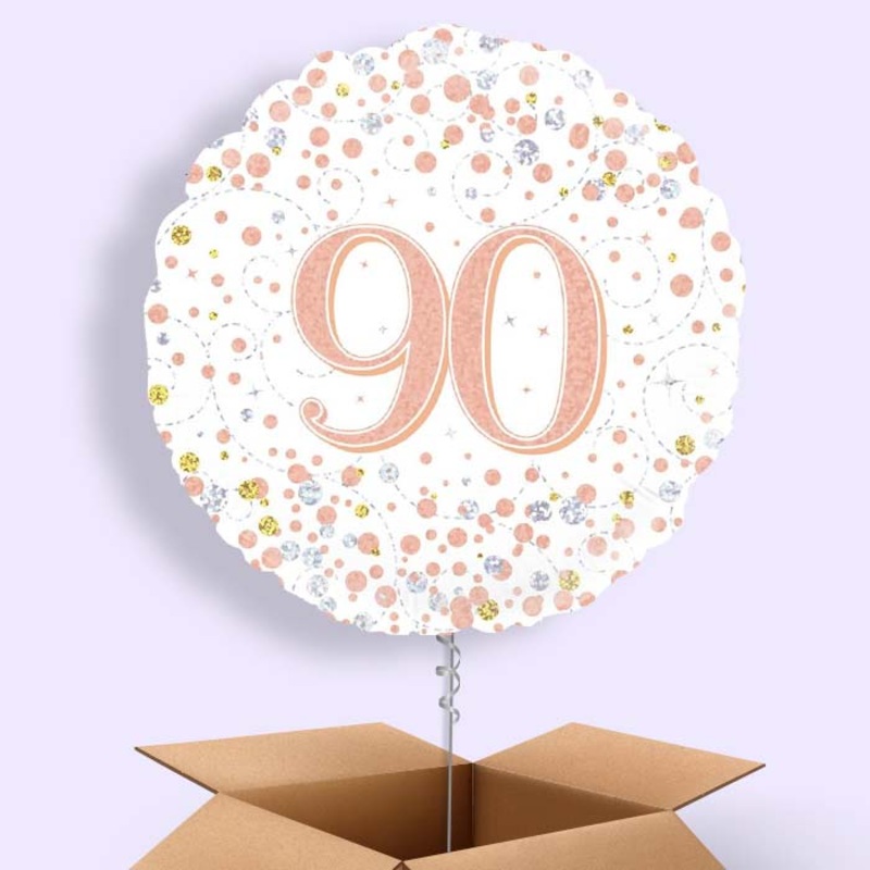 Rose Gold and White 90th Birthday  Balloon in a Box