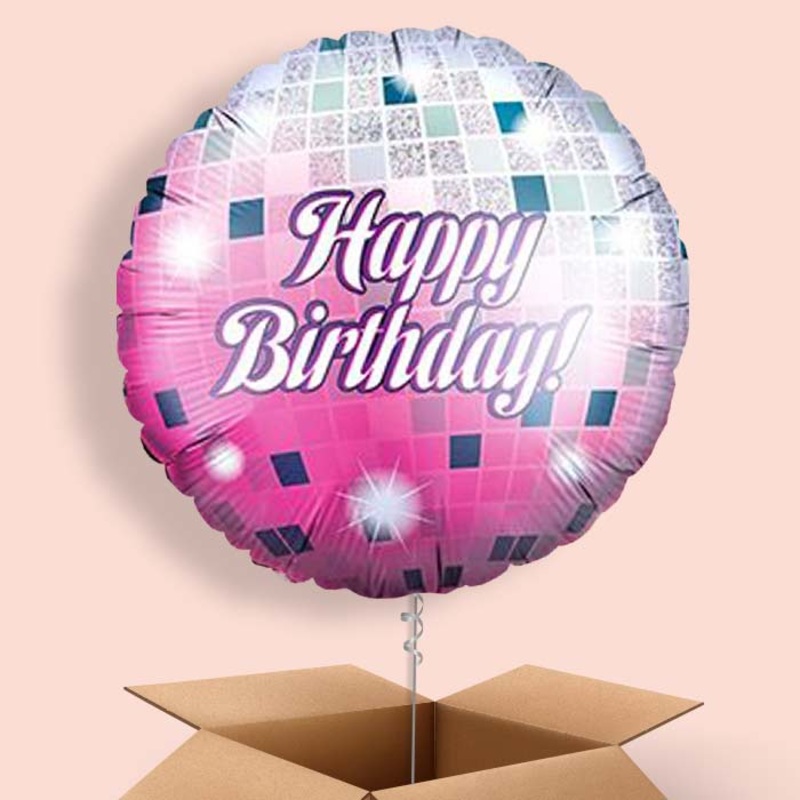 Pink Birthday Disco Ball Helium Balloon in a Box