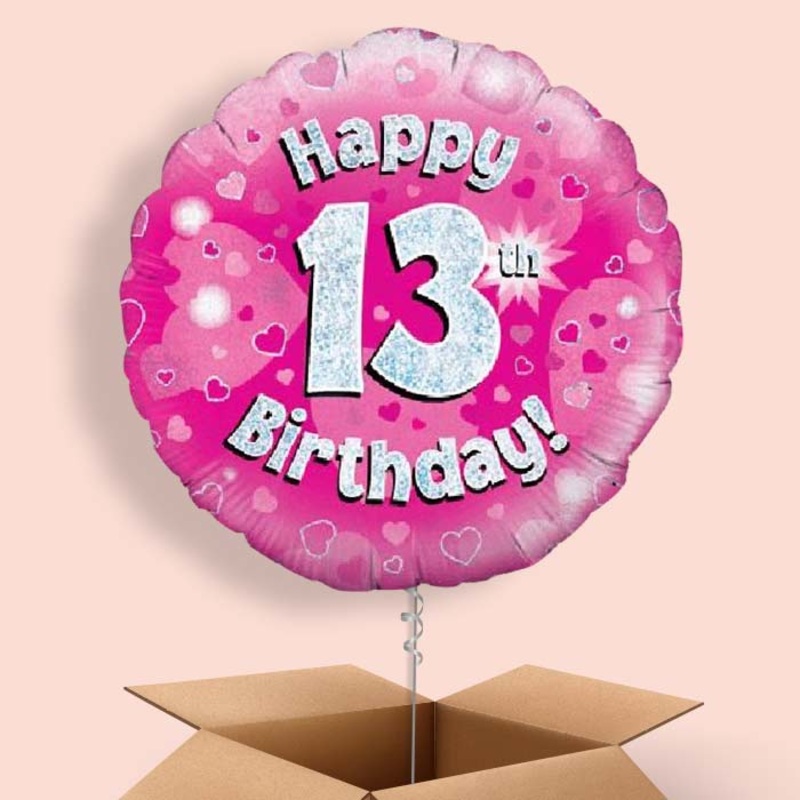 Pink Hearts 13th Birthday Balloon in a Box