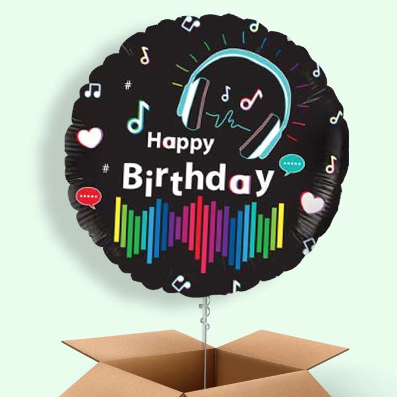 Music Birthday Balloons in a Box Inflated with Helium