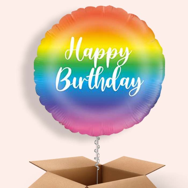 Rainbow Ombre Happy Birthday Balloon in a Box