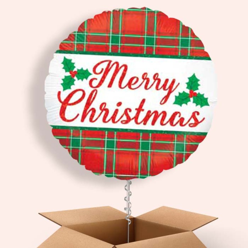 Plaid Merry Christmas Balloon in a Box