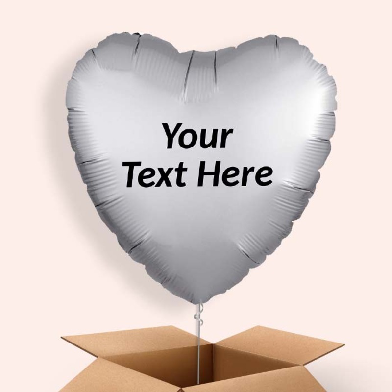 Platinum Grey Heart Helium Balloons in a Box