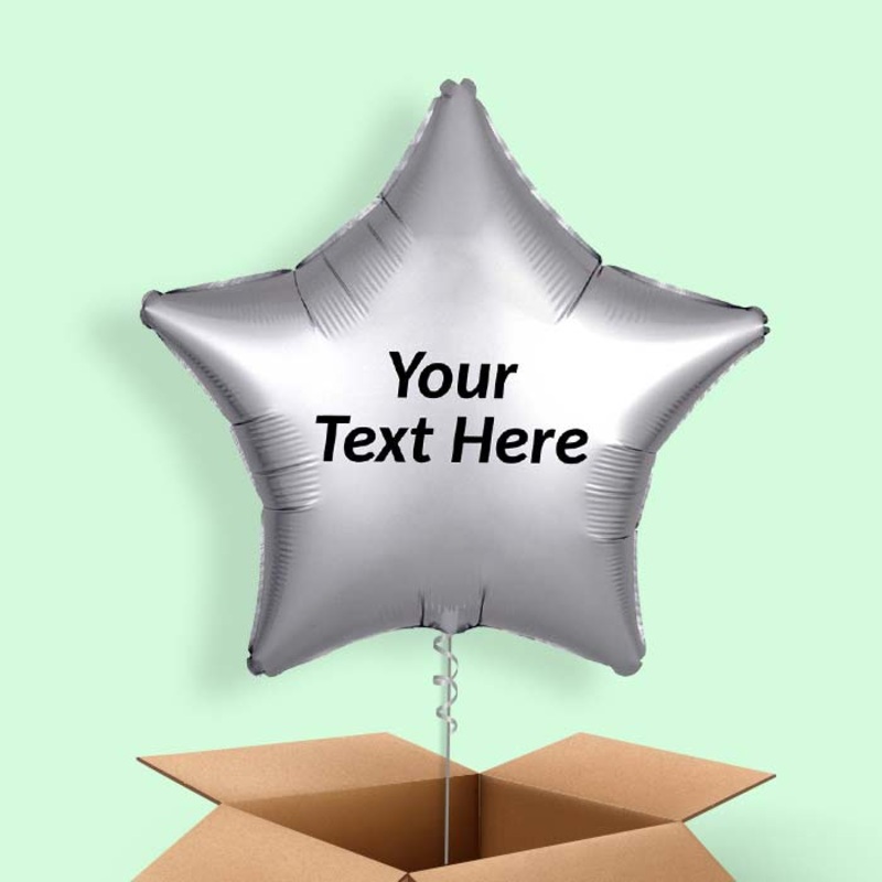 Platinum Grey Star Helium Balloons in a Box