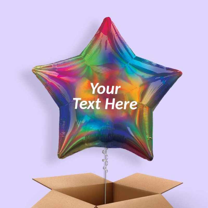 Rainbow Iridescent Star  Balloon in a Box