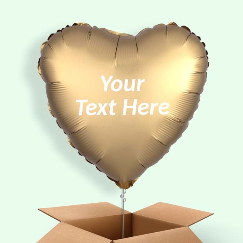 Satin Gold Heart Helium Balloons in a Box
