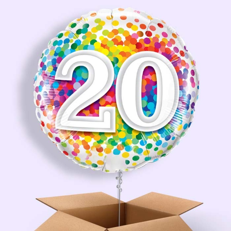 Multicoloured 20th Birthday Balloon in a Box