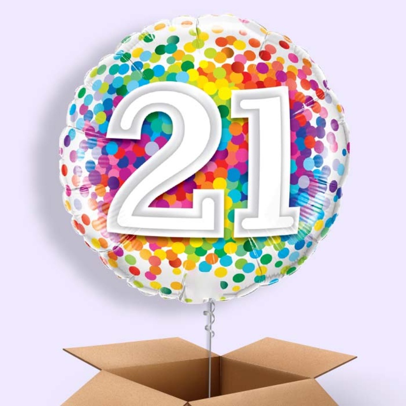 Multicoloured 21st Birthday Balloon in a Box