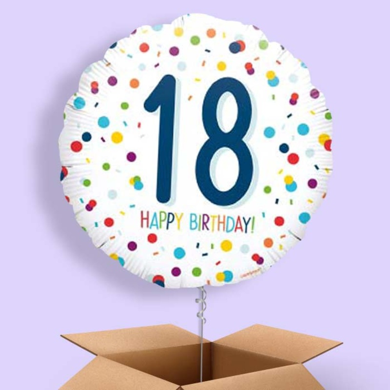 Rainbow Spots 18th Birthday Helium Balloons in a Box
