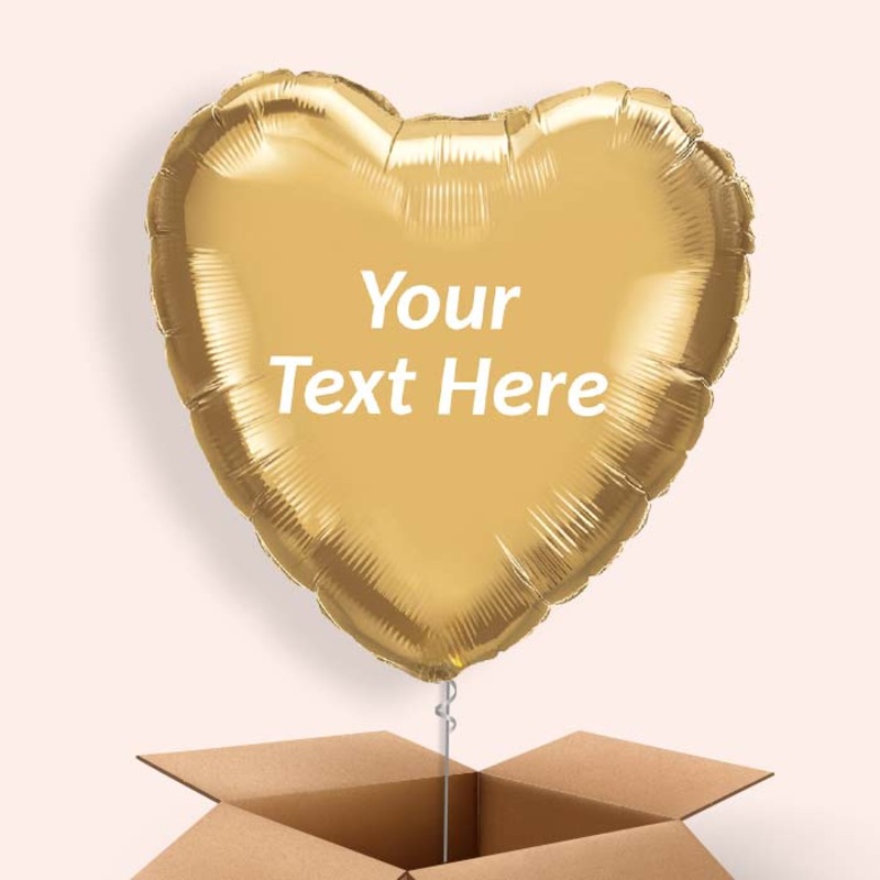 Personalised Chrome Gold Heart Balloons in a Box