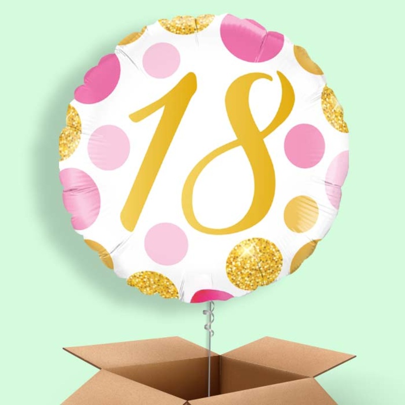 Pink and Gold Dots 18th Birthday  Balloon in a Box