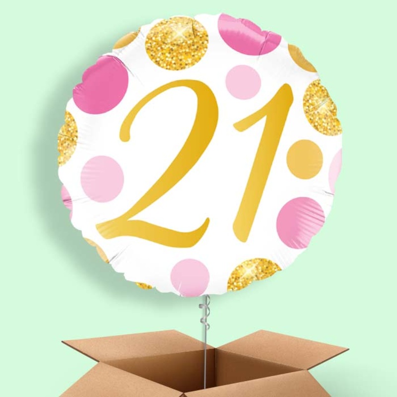 Pink and Gold Dots 21st Birthday  Balloon in a Box