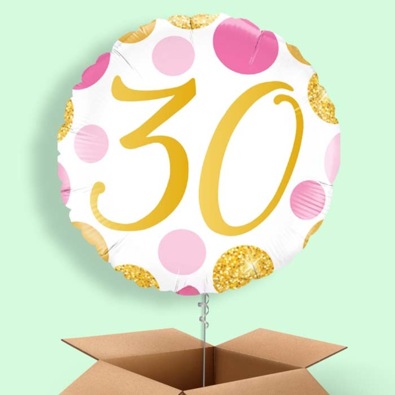 Pink and Gold Dots 30th Birthday  Balloon in a Box