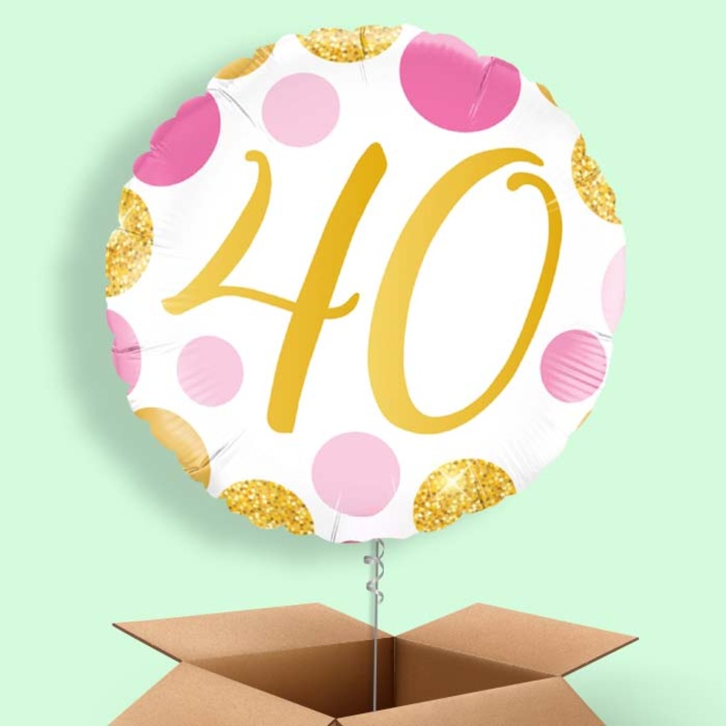 Pink and Gold Dots 40th Birthday  Balloon in a Box