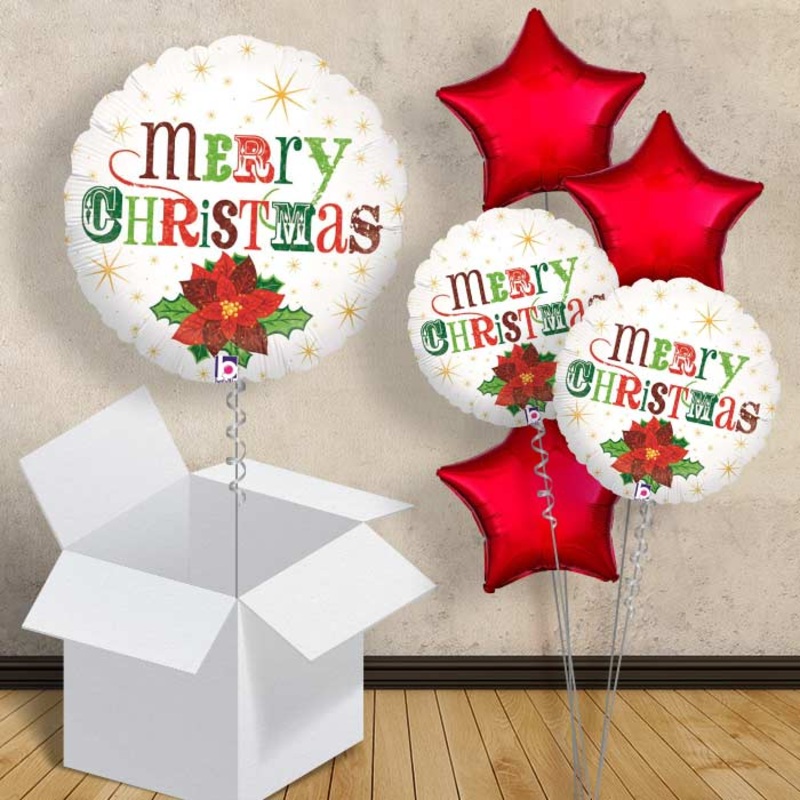 Poinsettia Merry Christmas Balloon in a Box
