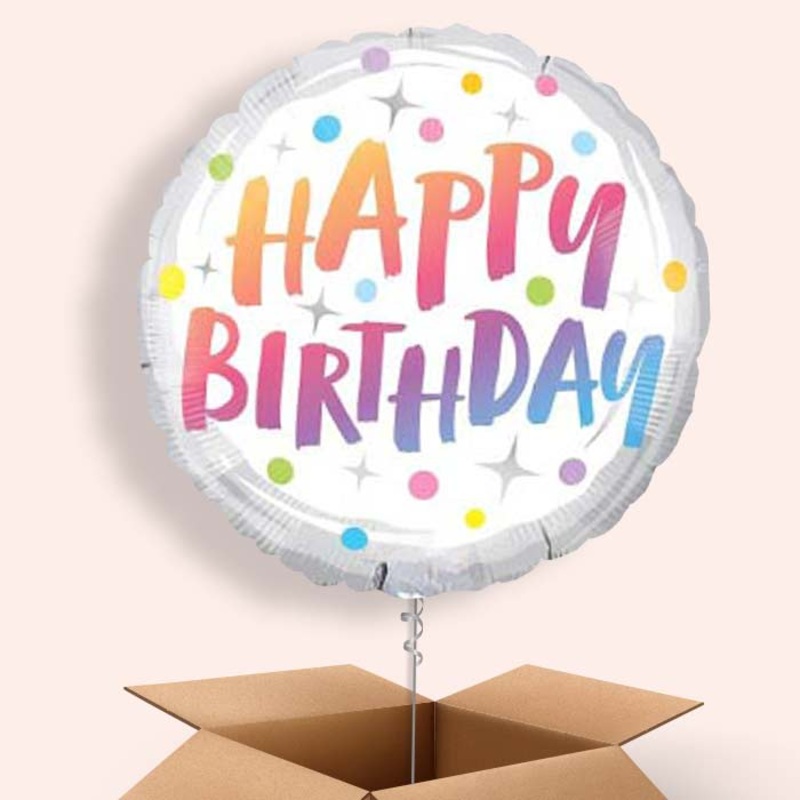 Rainbow Dots Pastel Birthday Balloons in a Box