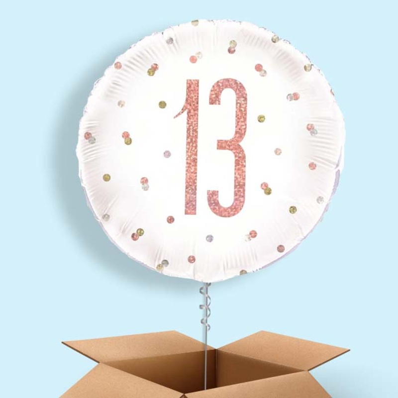 Rose Gold 13th Birthday Helium Balloon in a Box