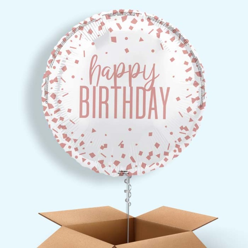 Rose Gold Confetti Happy Birthday Foil Balloon in a Box
