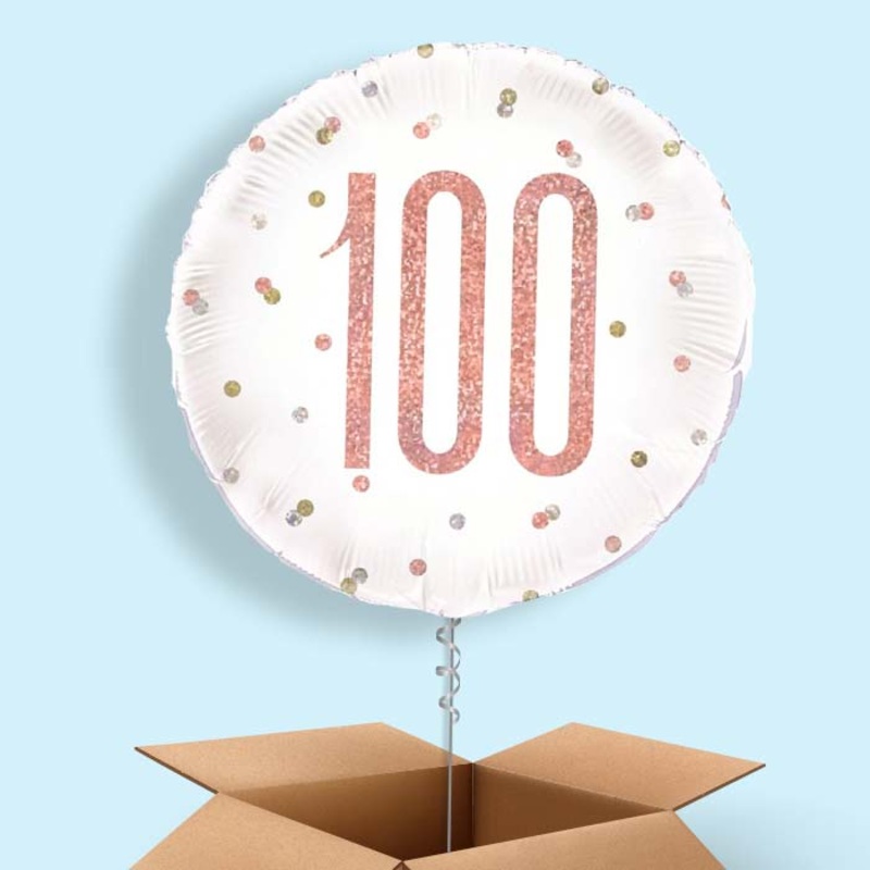 Rose Gold Holographic 100th Birthday  Balloon in a Box
