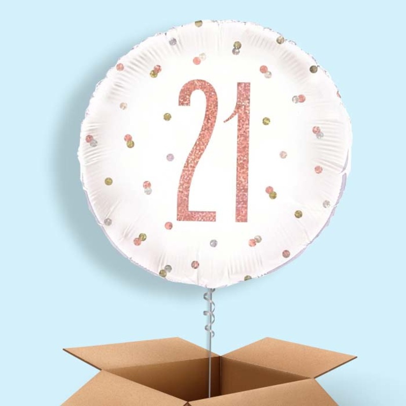 Rose Gold Holographic 21st Birthday  Balloon in a Box