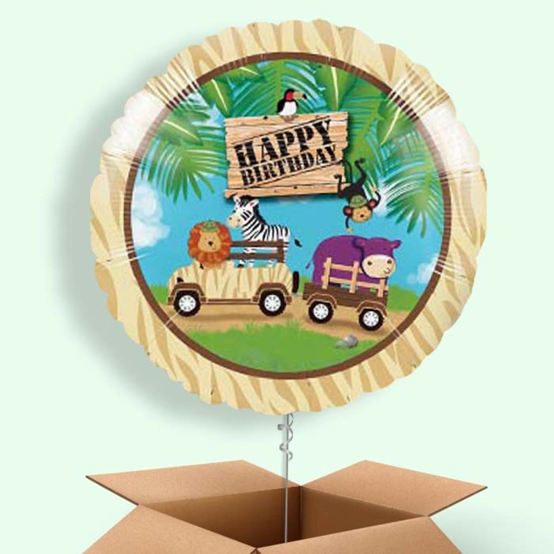 Safari Animal Happy Birthday  Balloon in a Box