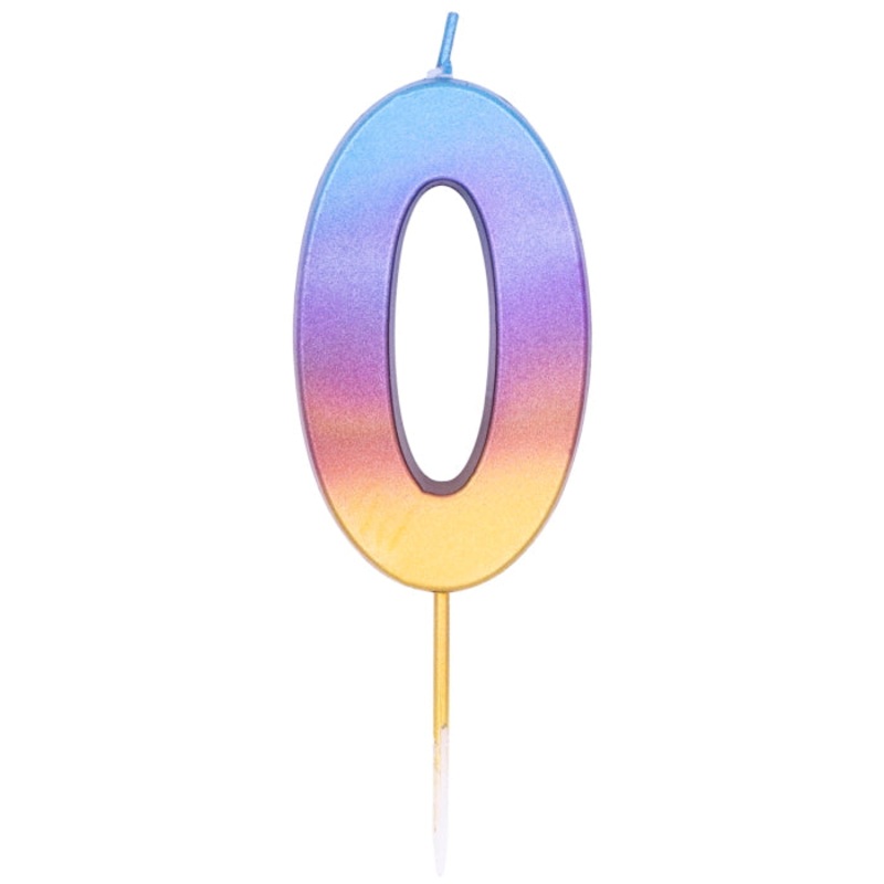 Number 0 Candle - Rainbow Ombre