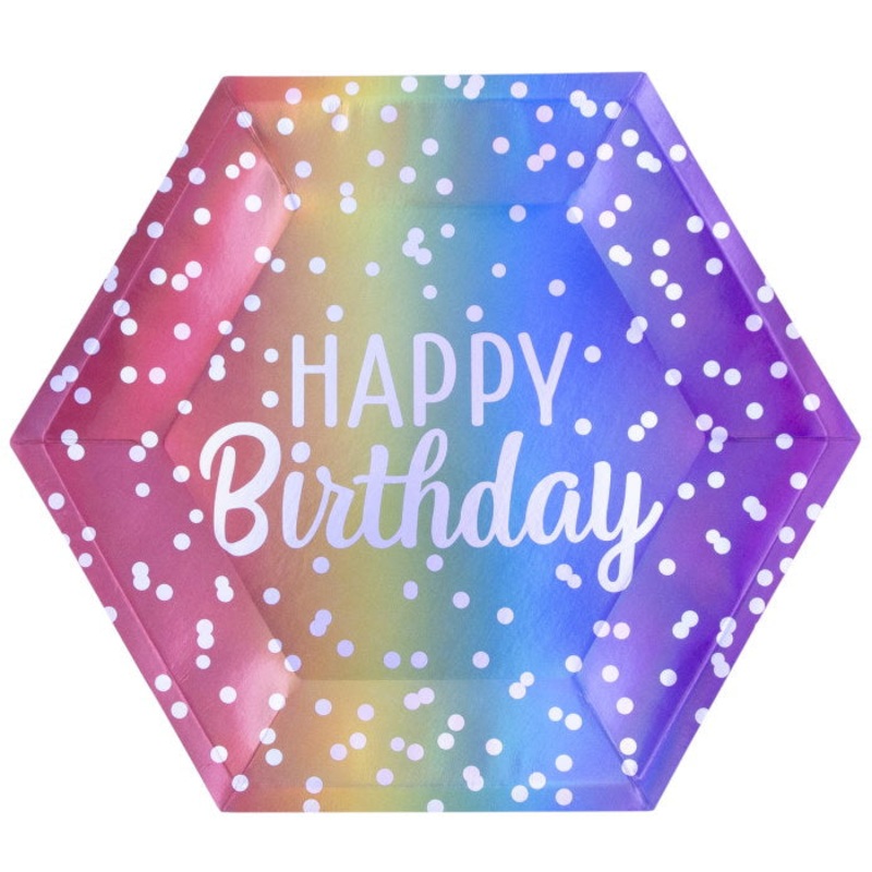 Paper Rainbow Ombre Hexagon Plate Pack of 8