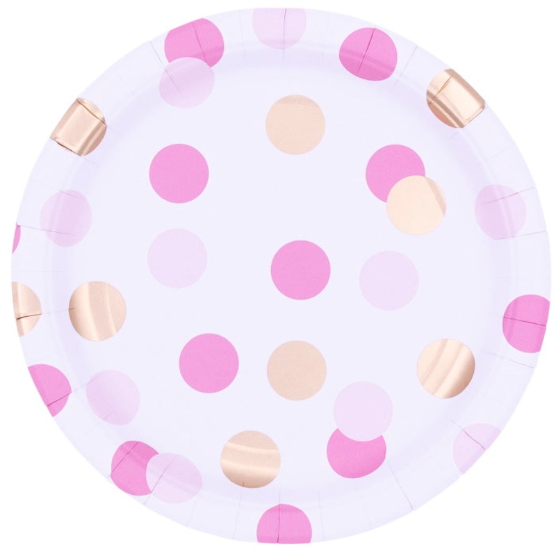 Pink and Gold Dot Paper Plates Pack of 8