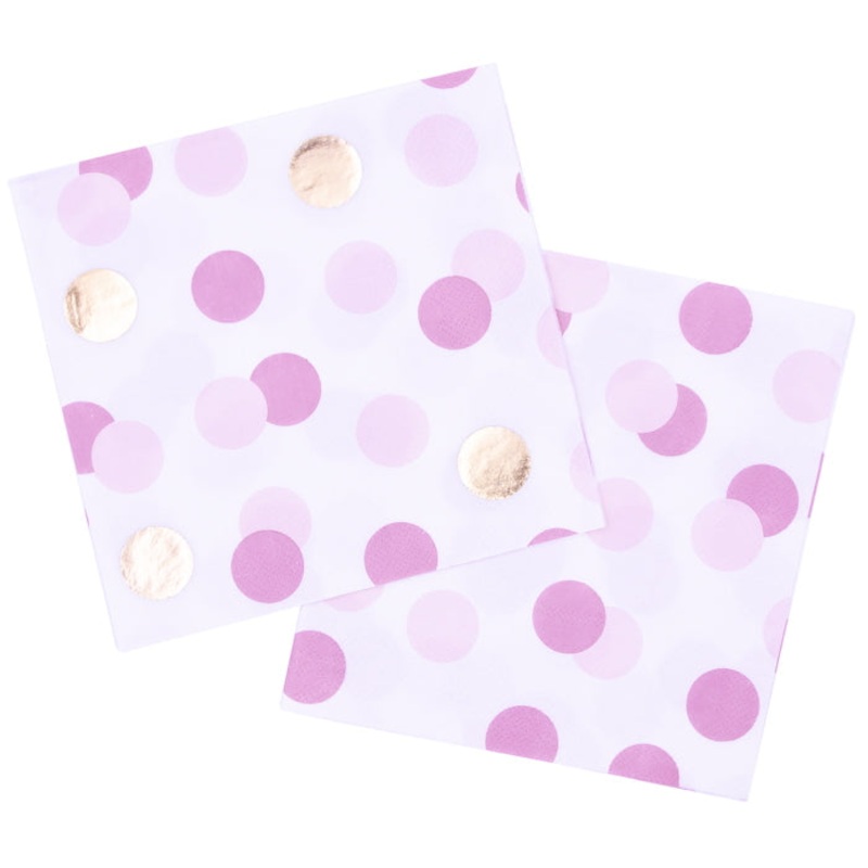Pink and Gold Paper Napkins Dots Pack of 16