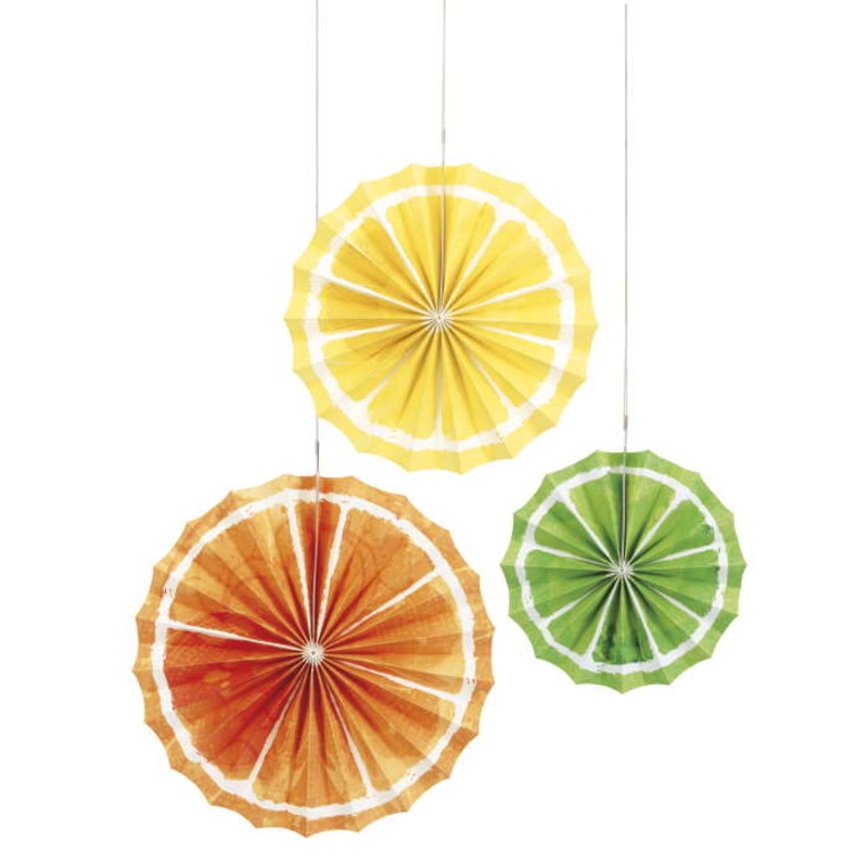 Citrus Fruit Fan Decorations Pack of 3