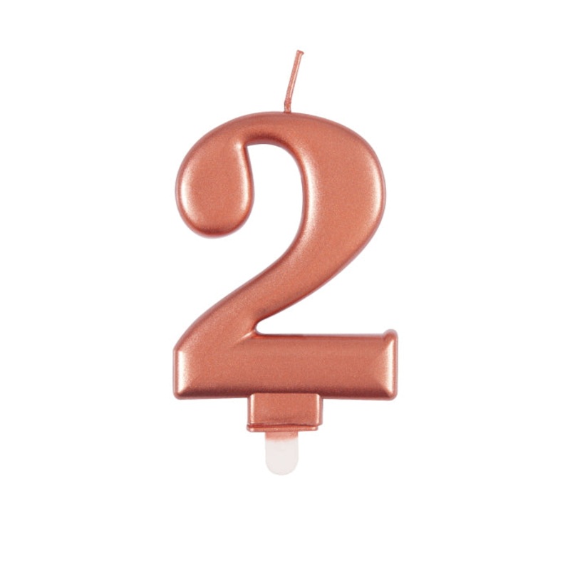 Number 2 Candle - Metallic Rose Gold