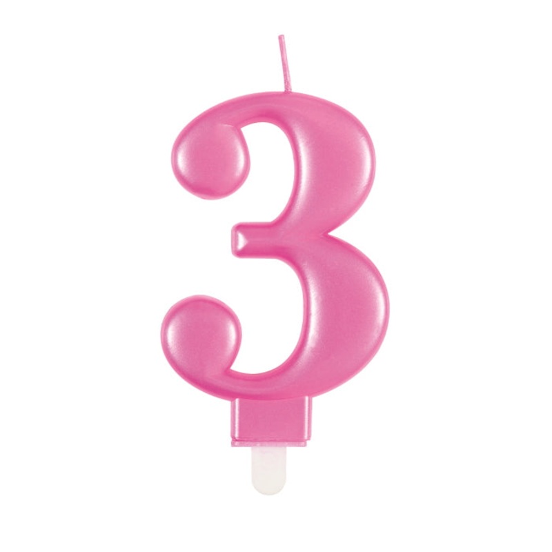 Number 3 Candle Pink Metallic