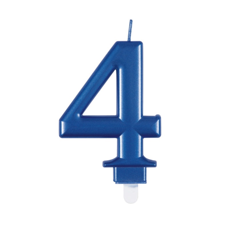 Number 4 Candle Blue Metallic
