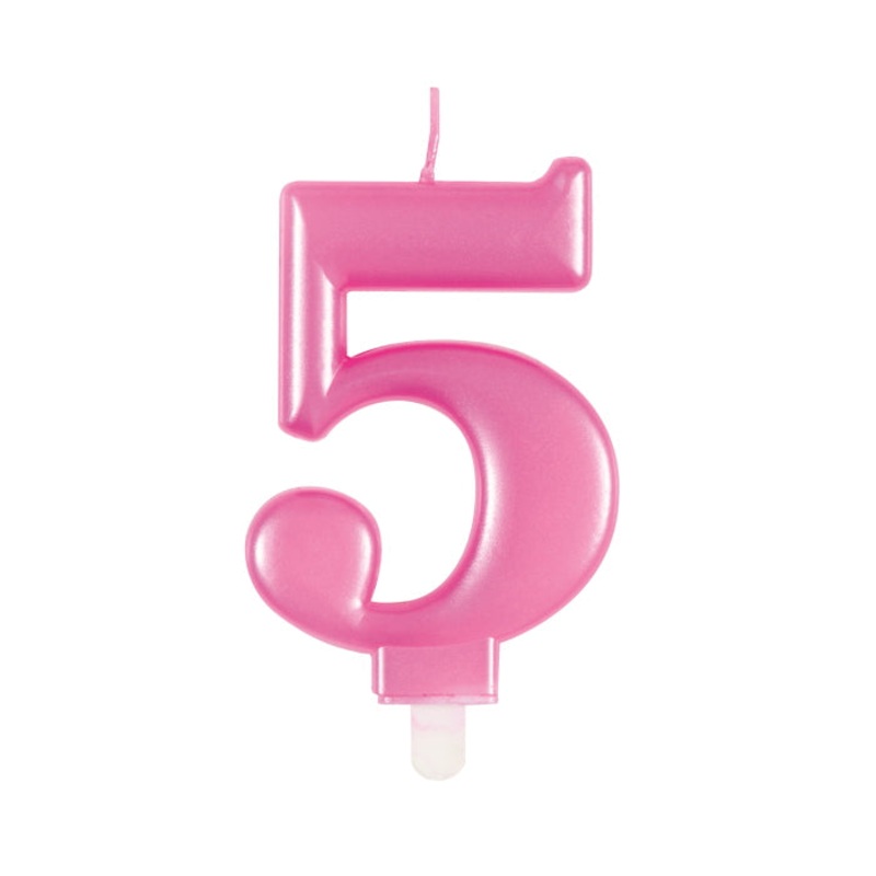 Number 5 Candle Pink Metallic
