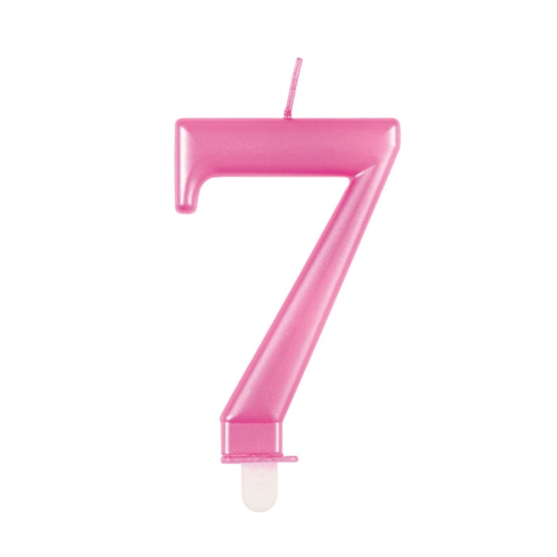Number 7 Birthday Candle - Pink Metallic