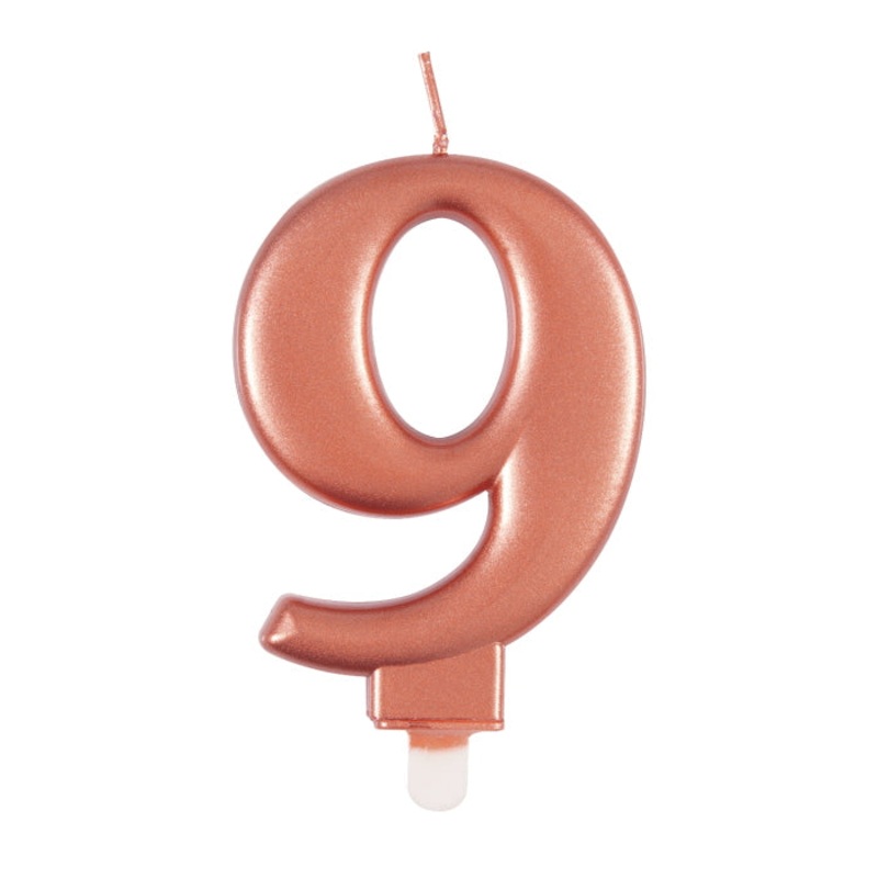 Number 9 Birthday Candle - Rose Gold Metallic
